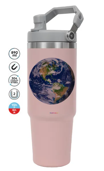 Planet Earth — PINK Travel Tumbler with Handle 890ml
