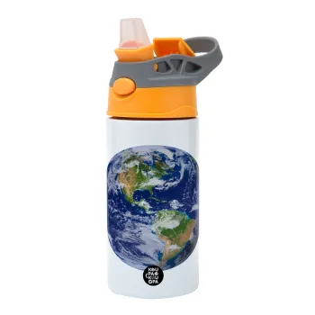 Planet Earth, Παιδικό παγούρι θερμό, ανοξείδωτο, με καλαμάκι ασφαλείας, Πορτοκαλί/Γκρι (360ml) BPA-FREE