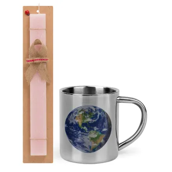 Planet Earth, Easter Set, metallic thermal cup (300ml) & aromatic flat Easter candle (30cm) (PINK)