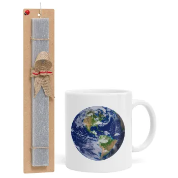 Planet Earth, Πασχαλινή Λαμπάδα με Κούπα κεραμική (330ml) & κερί αρωματικό πλακέ (30cm) (ΓΚΡΙ)