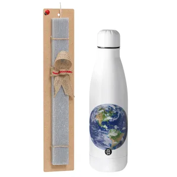 Planet Earth, Easter Set, metallic stainless thermos bottle (500ml) & scented flat Easter candle (30cm) (GRAY)