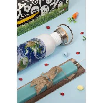 Planet Earth, Πασχαλινή Λαμπάδα με παγούρι μεταλλικό (620ml, stainless steel) & κερί αρωματικό πλακέ (30cm) (ΤΙΡΚΟΥΑΖ)