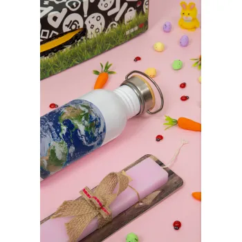 Planet Earth, Πασχαλινή Λαμπάδα με παγούρι μεταλλικό (620ml, stainless steel) & κερί αρωματικό πλακέ (30cm) (ΡΟΖ)