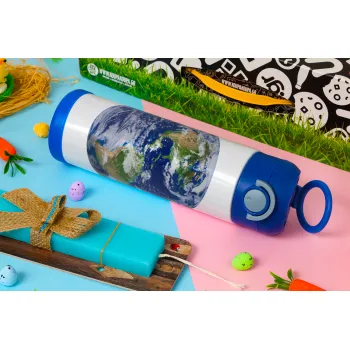 Planet Earth, Easter candle, Childrens hot water bottle, stainless steel, with safety straw, BLUE (500ml)