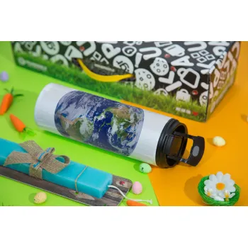 Planet Earth, Πασχαλινή Λαμπάδα με Travel Tumbler θερμό με διπλό καπάκι (600ml, BPA free) & κερί αρωματικό πλακέ (30cm) (ΤΙΡΚΟΥΑΖ)
