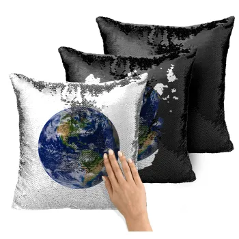 Planet Earth, Μαξιλάρι καναπέ Μαγικό Μαύρο με πούλιες 40x40cm περιέχεται το γέμισμα