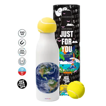 Planet Earth, Μπάλα τένις μεταλλικό παγούρι θερμός, διπλού τοιχώματος, 550ml