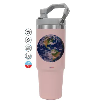 Planet Earth, Pink color, 890ml (30oz) stainless Steel Tumbler with Handle