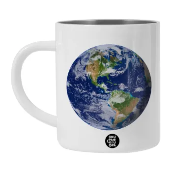 Planet Earth, Λευκή Ανοξείδωτη Μεταλλική Κούπα 450ml - Διπλού Τοιχώματος 