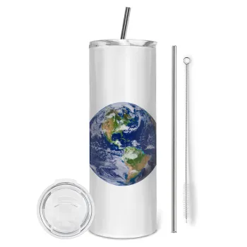 Planet Earth, Tumbler ποτήρι θερμό από ανοξείδωτο ατσάλι 600ml, με μεταλλικό καλαμάκι & βούρτσα καθαρισμού