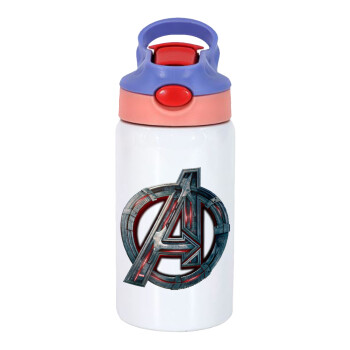 Avengers, Children's hot water bottle, stainless steel, with safety straw, pink/purple (350ml)