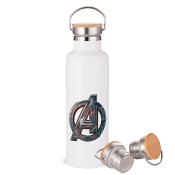 Avengers, Stainless steel White with wooden lid (bamboo), double wall, 750ml