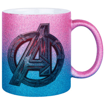 Avengers, Κούπα Χρυσή/Μπλε Glitter, κεραμική, 330ml