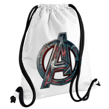 Avengers, Τσάντα πλάτης πουγκί GYMBAG λευκή, με τσέπη (40x48cm) & χονδρά κορδόνια