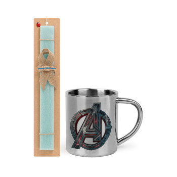 Avengers, Easter Set, metallic thermal cup (300ml) & aromatic flat Easter candle (30cm) (TURQUOISE)