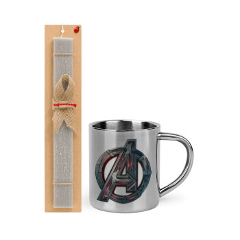 Avengers, Πασχαλινή Λαμπάδα με μεταλλική κούπα θερμό (300ml) & κερί αρωματικό πλακέ (30cm) (ΓΚΡΙ)