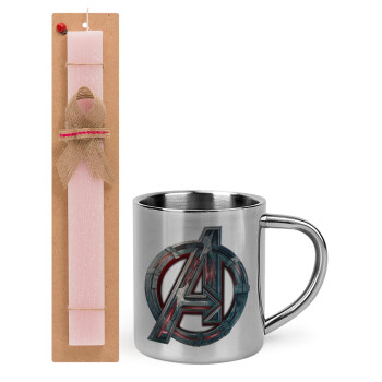 Avengers, Πασχαλινό Σετ, μεταλλική κούπα θερμό (300ml) & πασχαλινή λαμπάδα αρωματική πλακέ (30cm) (ΡΟΖ)