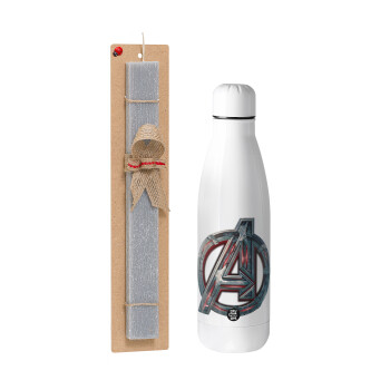 Avengers, Easter Set, metallic stainless thermos bottle (500ml) & scented flat Easter candle (30cm) (GRAY)