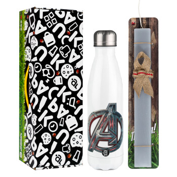 Avengers, Easter candle, metallic white thermos bottle (500ml) & aromatic flat candle (30cm) (GRAY)