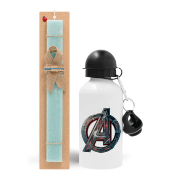 Avengers, Easter Set, metallic aluminum water bottle (500ml) & scented flat candle (30cm) (TURQUOISE)