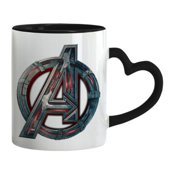 Avengers, Κούπα καρδιά χερούλι μαύρη, κεραμική, 330ml