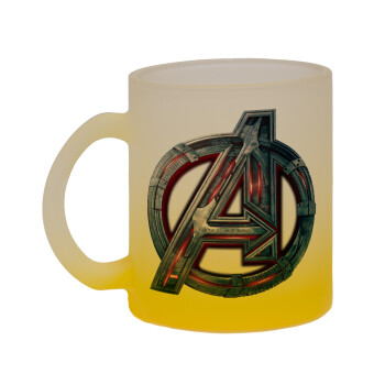 Avengers, Κούπα γυάλινη δίχρωμη με βάση το κίτρινο ματ, 330ml