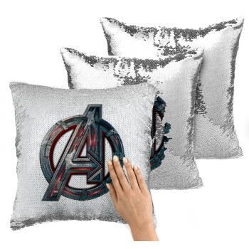 Avengers, Μαξιλάρι καναπέ Μαγικό Ασημένιο με πούλιες 40x40cm περιέχεται το γέμισμα