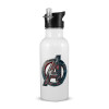 White water bottle with straw, stainless steel 600ml