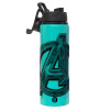 Metallic water bottle with safety lid, 850ml aluminum