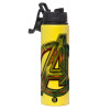 Metallic water bottle with safety lid, 850ml aluminum