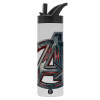 Metallic thermos bottle with straw & handle, stainless steel (Stainless steel 304), double-walled, 600ml.