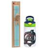 Easter Set, Children's thermal stainless steel bottle with safety straw, green/blue (350ml) & aromatic flat Easter candle (30cm) (TURQUOISE)
