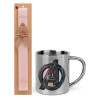 Easter Set, metallic thermal cup (300ml) & aromatic flat Easter candle (30cm) (PINK)