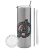 Tumbler stainless steel Silver 600ml, with metal straw & cleaning brush