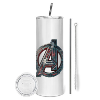 Avengers, Eco friendly ποτήρι θερμό (tumbler) από ανοξείδωτο ατσάλι 600ml, με μεταλλικό καλαμάκι & βούρτσα καθαρισμού