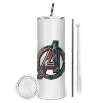 Avengers, Tumbler ποτήρι θερμό από ανοξείδωτο ατσάλι 600ml, με μεταλλικό καλαμάκι & βούρτσα καθαρισμού