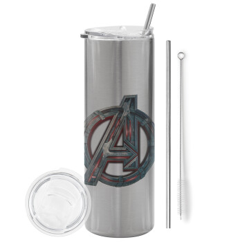 Avengers, Eco friendly stainless steel Silver tumbler 600ml, with metal straw & cleaning brush