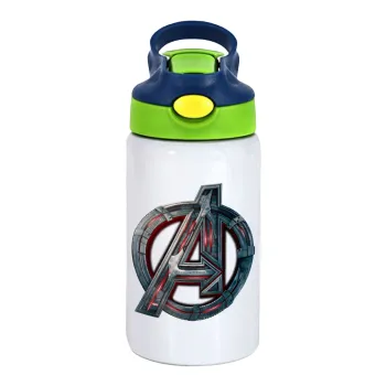 Avengers, Παιδικό παγούρι θερμό, ανοξείδωτο, με καλαμάκι ασφαλείας, πράσινο/μπλε (350ml)