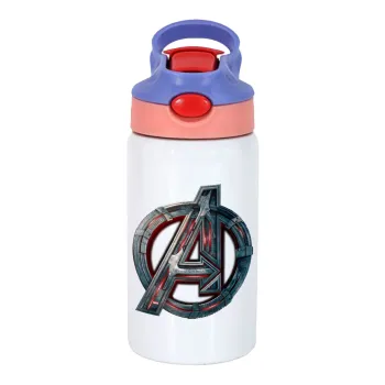 Avengers, Children's hot water bottle, stainless steel, with safety straw, pink/purple (350ml)