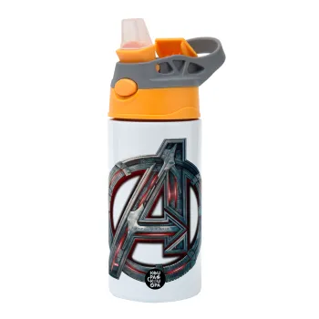 Avengers, Παιδικό παγούρι θερμό, ανοξείδωτο, με καλαμάκι ασφαλείας, Πορτοκαλί/Γκρι (360ml) BPA-FREE