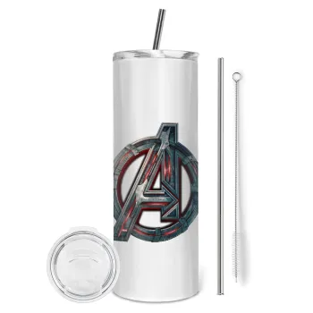 Avengers, Tumbler ποτήρι θερμό από ανοξείδωτο ατσάλι 600ml, με μεταλλικό καλαμάκι & βούρτσα καθαρισμού