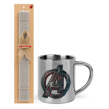 Avengers, Easter Set, metallic thermal cup (300ml) & Easter aromatic flat candle (30cm) (GRAY)
