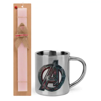 Avengers, Πασχαλινή Λαμπάδα με μεταλλική κούπα θερμό (300ml) & κερί αρωματικό πλακέ (30cm) (ΡΟΖ)