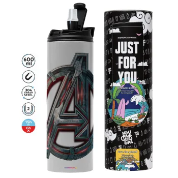 Avengers, Tumbler ποτήρι θερμό ΓΚΡΙ από ανοξείδωτο ατσάλι 600ml