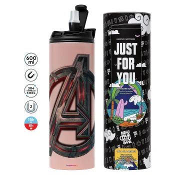 Avengers, Tumbler ποτήρι θερμό ΡΟΖ από ανοξείδωτο ατσάλι 600ml
