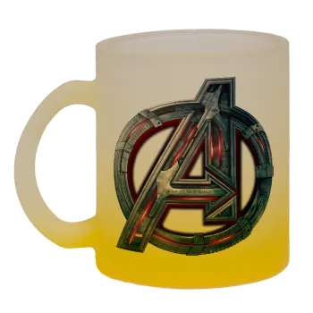 Avengers, Κούπα γυάλινη δίχρωμη με βάση το κίτρινο ματ, 330ml