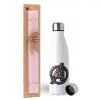 Easter Set, metallic stainless steel water bottle (750ml) & scented flat Easter candle (30cm) (PINK)