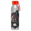 Αλουμινένιο Αθλητικό Μπουκάλι 650ml – Ασημί με Κόκκινο Καπάκι και Λουράκι Σιλικόνης