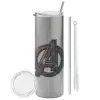 Tumbler ποτήρι θερμό Ασημένιο από ανοξείδωτο ατσάλι 600ml, με μεταλλικό καλαμάκι & βούρτσα καθαρισμού