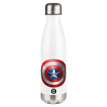 Captain America, Μεταλλικό παγούρι θερμός Λευκό (Stainless steel), διπλού τοιχώματος, 500ml